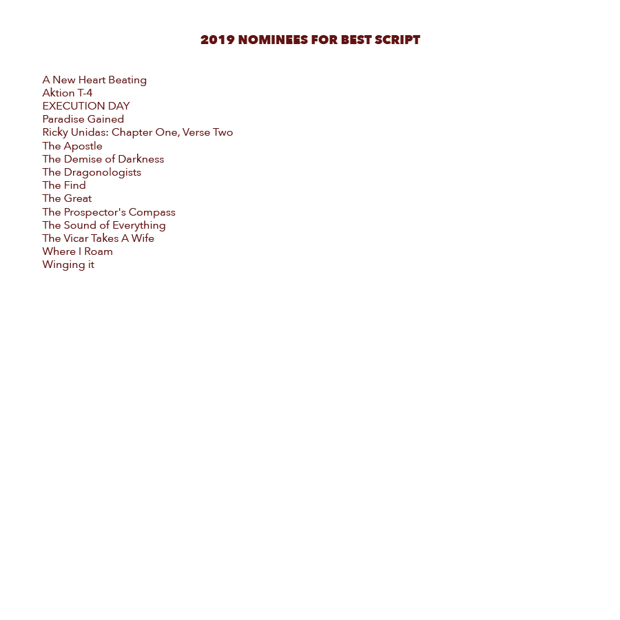2019 Best Script - International Christian Film & Music Festival